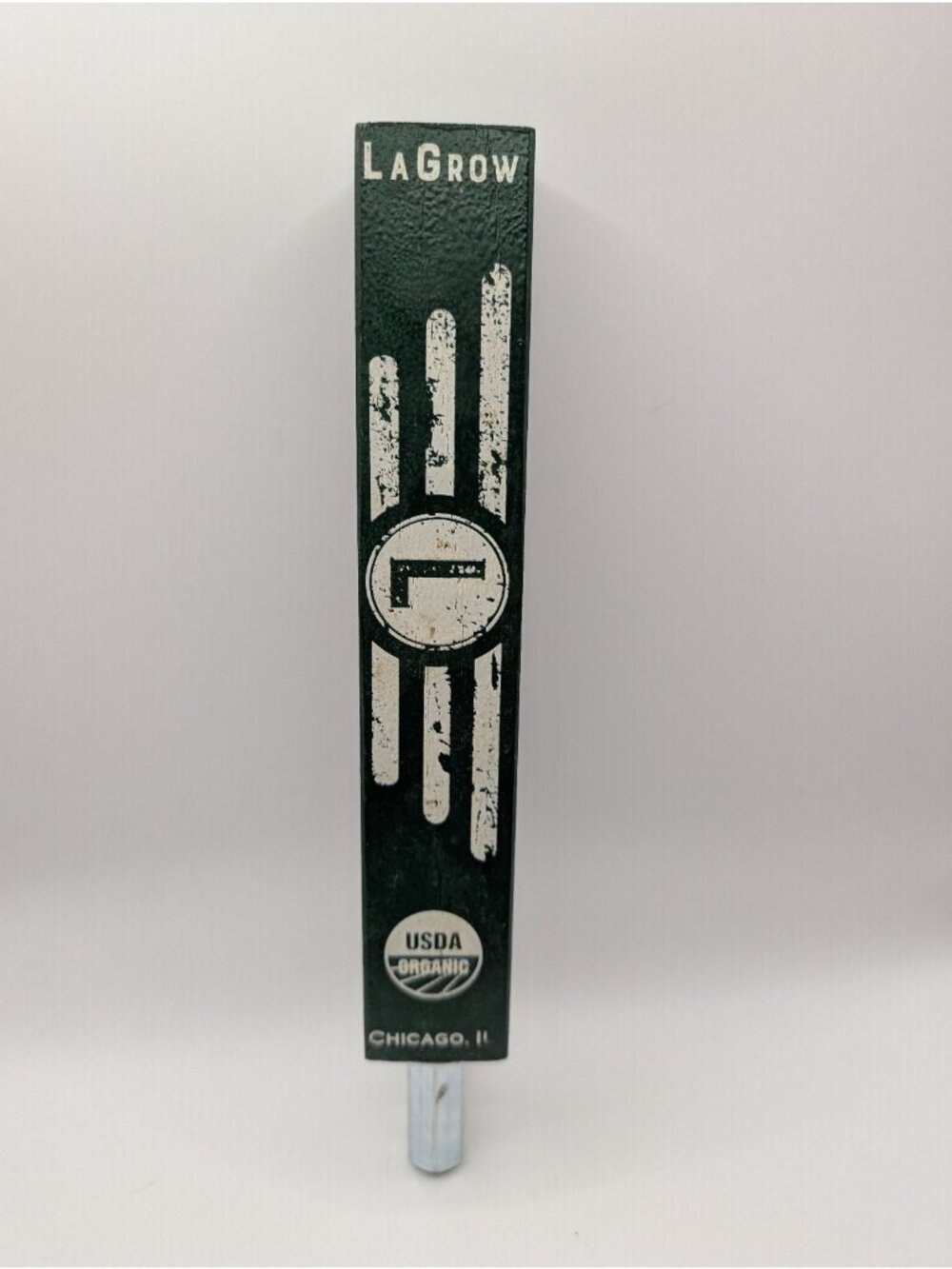 LAGROW Beer Tap Handle Green White Wood Distressed Organic Chicago Logo - Picture 2 of 5